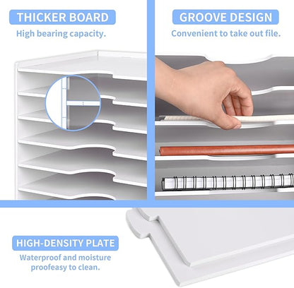 Paper Organizer Storage for Desk, 9 Tier Construction File Organizer Paper Sorter, Desktop Document Storage Holder for Home Office School, 14 1/8" x 10 1/4" x 15 3/8", White