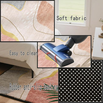 Area Rug 5x7 Feet Contemporary Abstract Non-Slip Washable Modern Rug, High Traffic Floor Mat for Living Room, Bedroom, Home Office