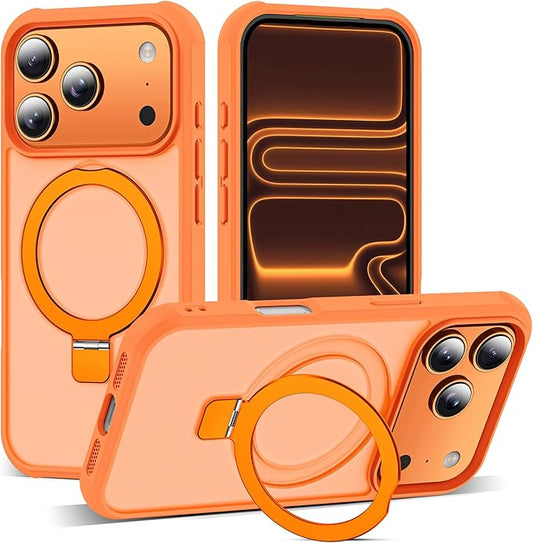 Compatible with iPhone 17 Pro Case with Invisible Magnetic O-Ring Stand Military-Grade Translucent Phone Case for iPhone 17 Pro 6.3" [Compatible with Mag-Safe][Great Grip Feeling],Orange