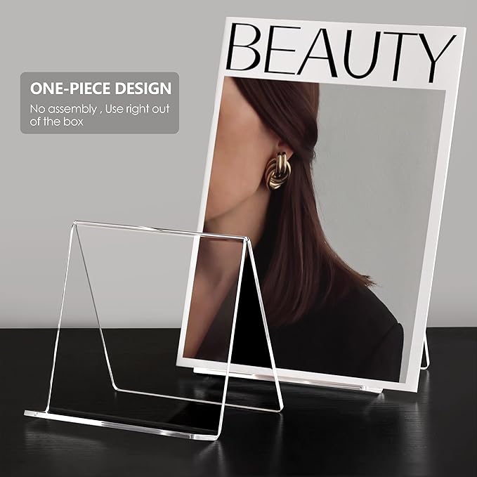 SANRUI 2 Pack 6 Inch Acrylic Book Display Stand, A5 Clear Easel Base Holder, Vinyl Record Display Rack for Home Office Album, CD, Magazine, Postcard, Picture, Plate, LP Cover, Artworks, Phone, Tablet