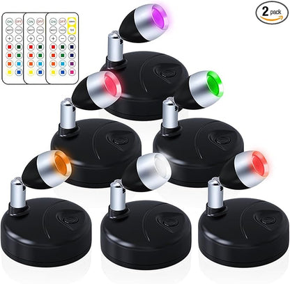 Wireless LED Spotlight Indoor Color Changing Battery Operated Mini Up Light Stick On Anywher with Timer & Dimmer 60 Lumens 13 RGB Colour for Display Artwork Home Decor