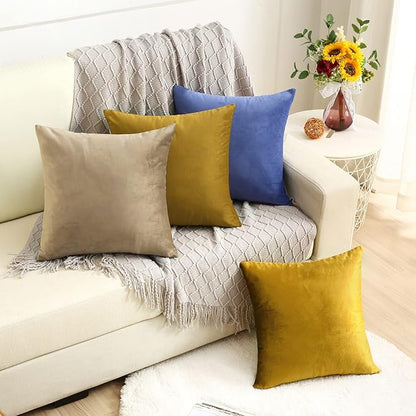 Jeneoo Light Brown Decorative Throw Pillow Covers Velvet Super Soft Thick Solid Square Euro Cushion Cases Pillowcase for Sofa Living Room Decor, Set of 2, 18 x 18 Inches