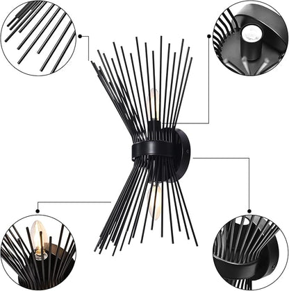 EDISLIVE 2-Bulb Bathroom Vanity Light Mid-Century Modern Starburst Wall Sconce Lamp 11 x 4.7 x 15.8in Wall Light for Hallway Bedroom Bathroom Black