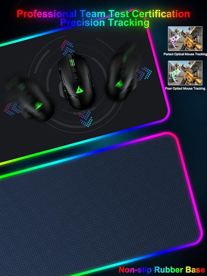 RGB Gaming Mouse Pad with Fast Wireless Charger, LED Extended Desk Mat, Home Office Large Desk Pad with Ultra-Smooth Surface, Non-Slip Base, Waterproof Keyboard Pad (Black)
