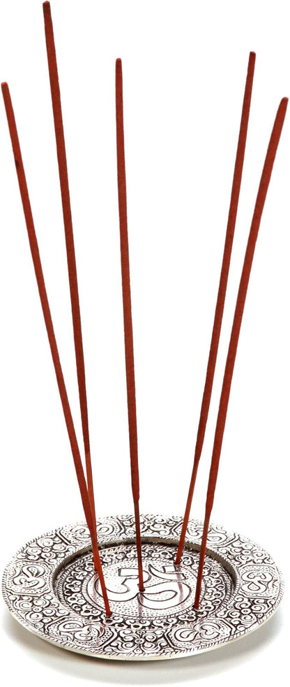 Hosley Tibetan Style Aluminum Incense Sticks Burner for Aromatherapy and Home Ambiance Aged Silver Finish 4.5" Diameter