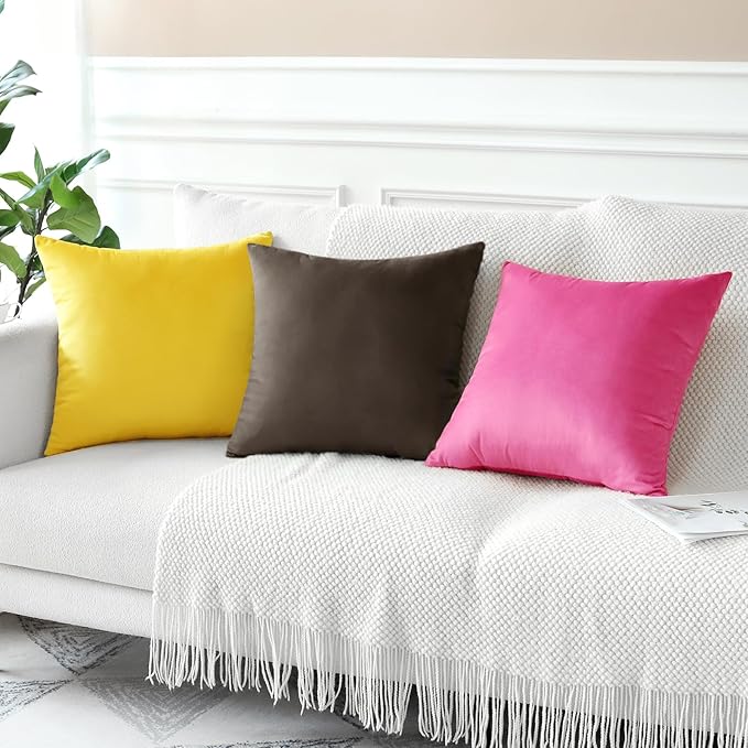 Artscope Luxury Velvet Pillow Covers Decorative Square Pillowcases Soft Solid Cushion Cases for Couch Sofa Bedroom Car Decor 22x22 Inch Chocolate Brown
