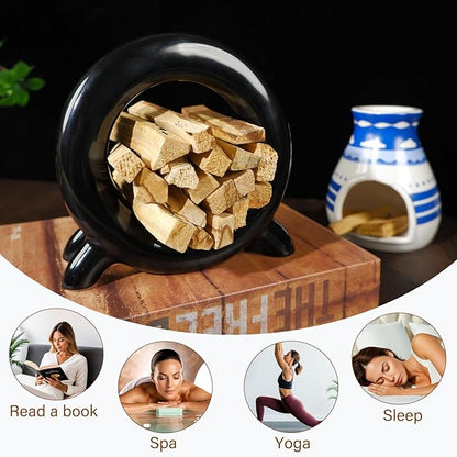 Ceramic Palo Santo Holder Incense Burner for Palo Santo & Sage Sticks, Energy Cleansing, Yoga, Meditation, Zen, Altar Decor & Aromatherapy - 5.5" L x 1.93" W x 5.3" H