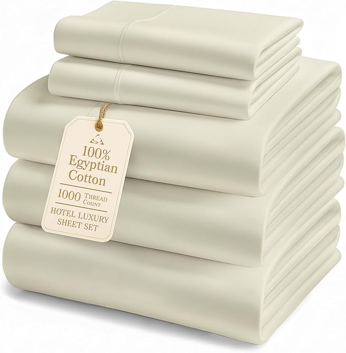 LANE LINEN 100% Egyptian Cotton Split King Sheets for Adjustable Beds - 1000 Thread Count, 15' Extra Deep Pocket Split King Sheets, Naturally Temperature Regulating Cooling Fade Resistant -Linen
