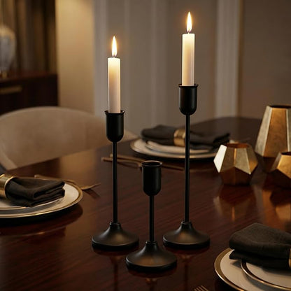 18 Pcs Black Candlestick Holders Set - Vintage Brass Taper Candle Holder for Pillar Candles - Modern Decorative Centerpiece for Wedding Fireplace Mantel Decor - Cozy Atmosphere Housewarming Gift