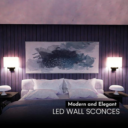 Wall Sconces Set of two Modern Bathroom Light Fixtures with Outlet Indoor Bedside Wall Lamps Set with USB Ports and Outlet, E26 Base, 120V, Brushed Nickel Finish, Iron Body, White Fabric Shade