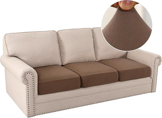 H.VERSAILTEX Fleece Couch Cushion Covers Stretch Couch Covers for 3 Cushion Couch Sofa Thick and Soft Couch Covers Washable (3 Piece Sofa Cushion Cover, Camel)