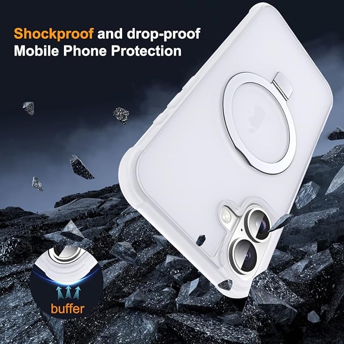 Compatible with iPhone 17 Case with Invisible Magnetic O-Ring Stand Military-Grade Phone Case for iPhone 17 6.3" [Compatible with Mag-Safe][Great Grip Feeling],Translucent