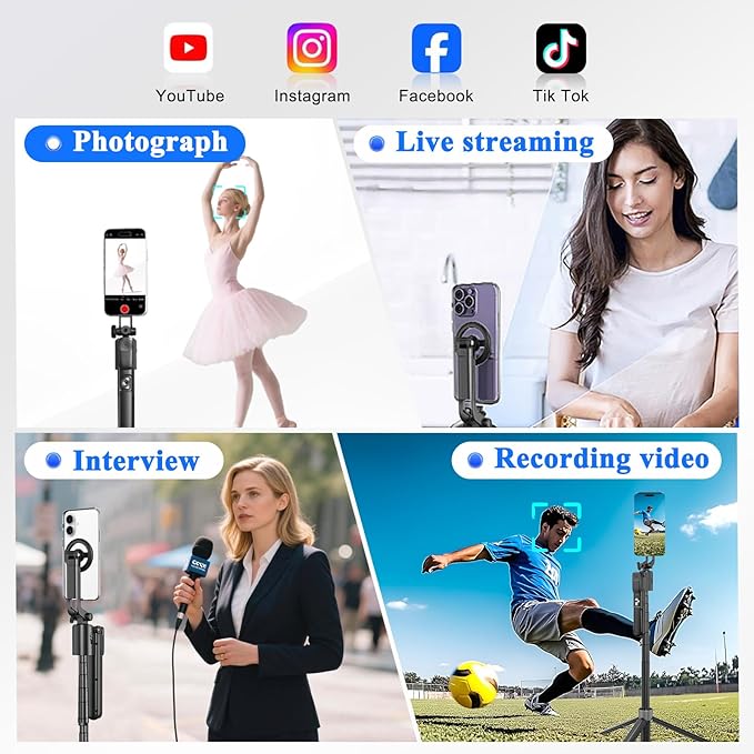 Magnetic Auto Face Tracking Selfie Stick Tripod for iPhone 70.9" Automatic Portable Phone Camera Tripod Stand with Remote, 360 Rotation Follows Your Movement for Video Recording, Travel, Vlogging