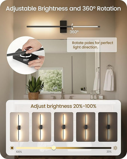 34.6" Wireless Battery Operated Wall Sconces Set of Two,Rechargeable Lamp with Remote, 360° Rotation, 10000mAh Battery, Touch Dimmable Lights for Living Room Hallway Bedroom, Black B05YBP205