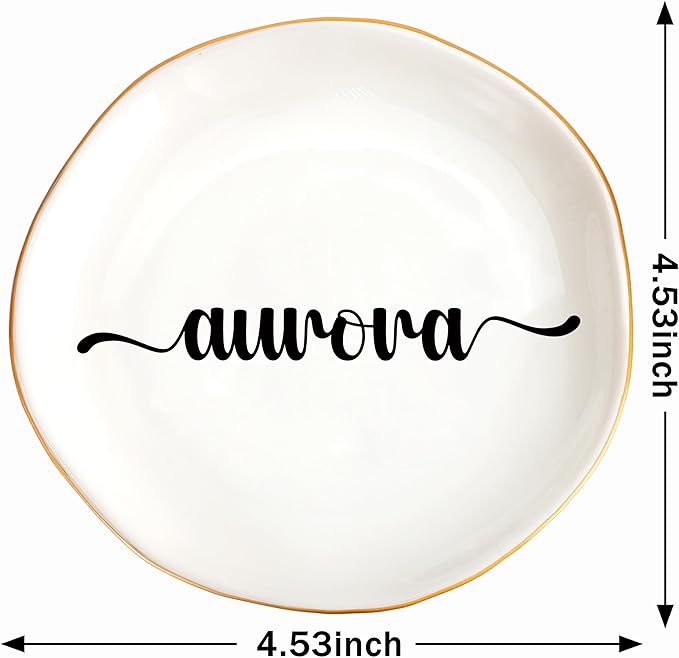 JoycuFF Aurora Personalized Name Ceramic Jewelry Tray, Mothers Day Christmas Anniversary Engagement Birthday Gifts for Women Couples, Trinket Dish for Rings Earrings Necklaces Bracelets Keys