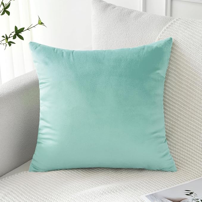 Artscope Luxury Velvet Pillow Covers Decorative Square Pillowcases Soft Solid Cushion Cases for Couch Sofa Bedroom Car Decor 22x22 Inch Aqua Green