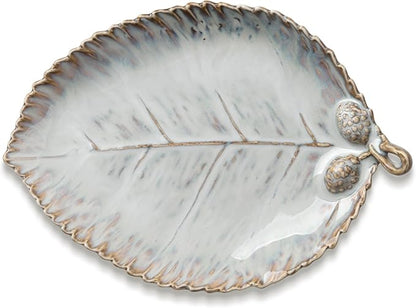 Ceramic Jewelry Dish, Decorative Tray for Rings Earrings Necklaces Bracelet Watch Keys, 4.50" Trinket Tray as Gifts for Women (Reactive Leaf)