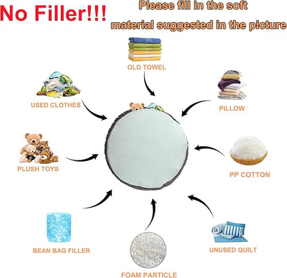 Unstuffed Ottoman Pouf Cover – Round Faux Fur Footstool Plush Floor Pouf (No Filler Included) Perfect for Living Room, Bedroom, or Office Lounge (Gray, 20x20x15 in)