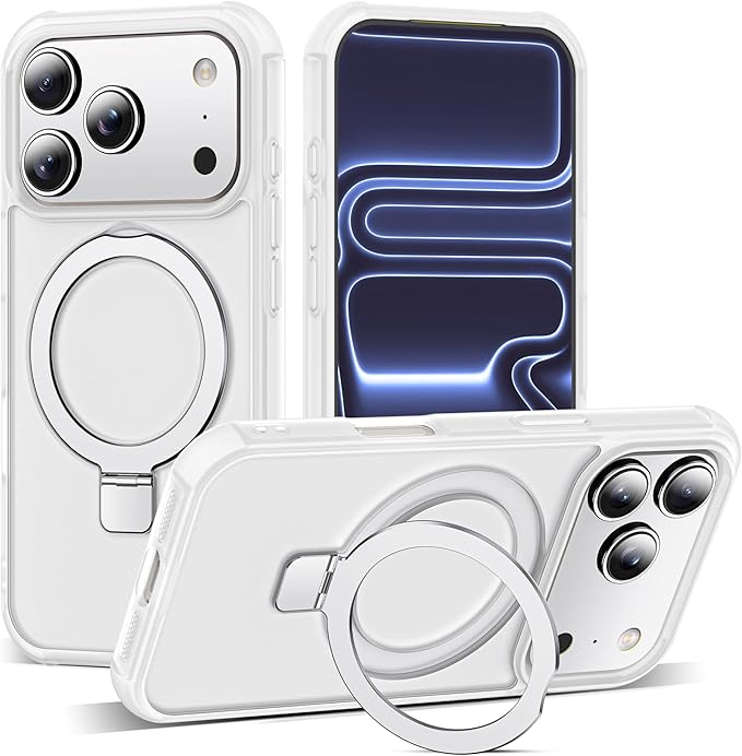 Compatible with iPhone 17 Pro Case with Invisible Magnetic O-Ring Stand Military-Grade Phone Case for iPhone 17 Pro 6.3" [Compatible with Mag-Safe][Great Grip Feeling],Translucent
