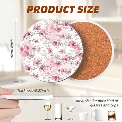 Coasters Set of 6 Ceramic Drink Coaster with Cork Base Modern Style Coasters for Mugs and Cups Office Kitchen 4 in