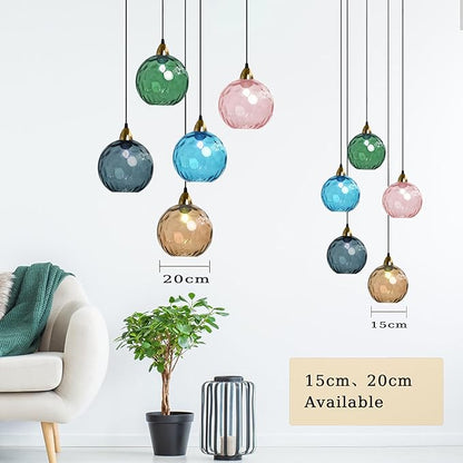 15cm/5.9’’ Industrial Vintage Spherical Glass Pendant Light, E26 Ceiling Hanging Lamp, Gold Finish & Ripple Glass Globe Shade, Dining Room Bedroom Chandelier (Dark Blue)