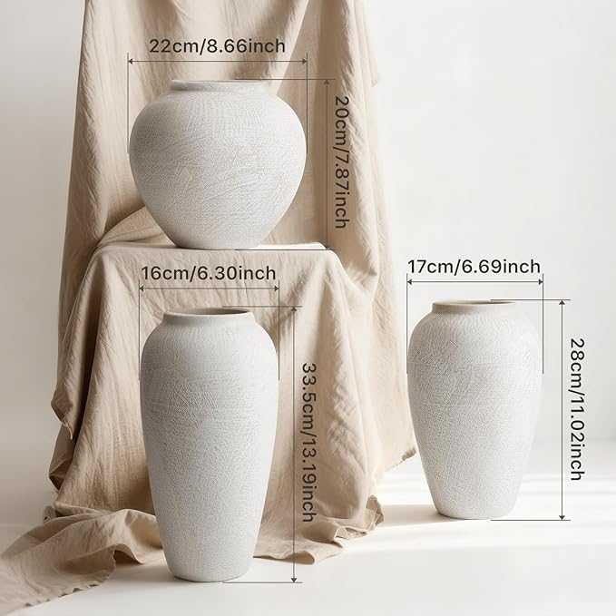 Large Ceramic Rustic Vase, 13" Minimalist Decorative Farmhouse Tall Vase for Home Decor, Living Room, Shelf Decor, Enterway, Wedding, Table Decoration