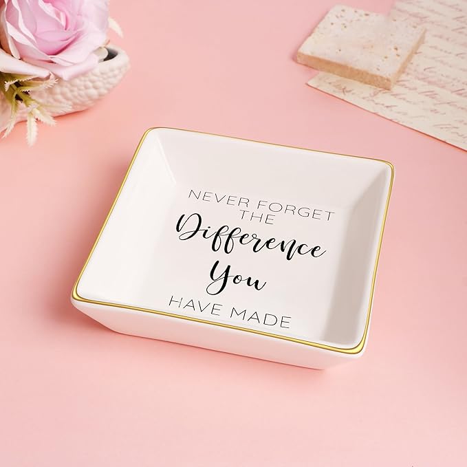 JoycuFF Thank You Gift for Women, Coworker Friends Teacher Retirement Gifts for Coworker Women Inspirational Ceramic Trinket Tray Gift for Colleague Leaving Job