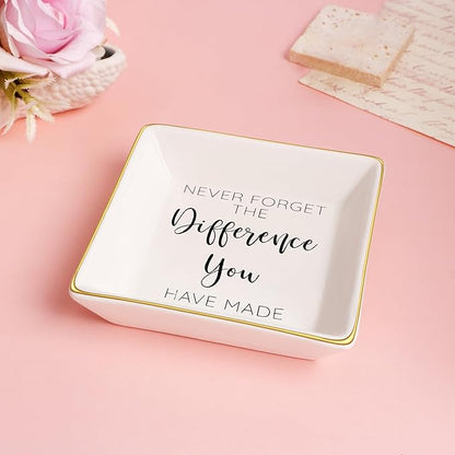 JoycuFF Thank You Gift for Women, Coworker Friends Teacher Retirement Gifts for Coworker Women Inspirational Ceramic Trinket Tray Gift for Colleague Leaving Job