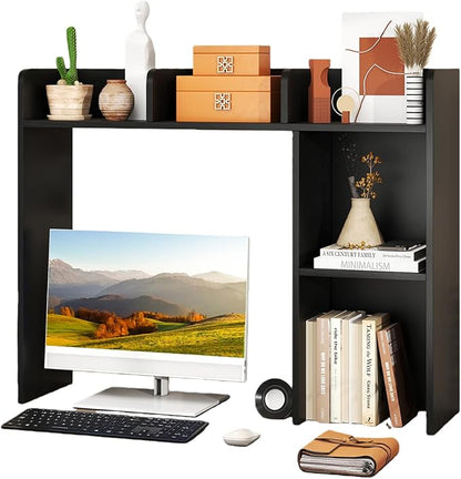 Desktop Bookshelf, 3-Tier Wood Countertop Bookcase with 5 Shelves, Desk Hutch for College Dorm, Multipurpose Desk Organizer Shelf Display Rack for Home Office, Hutch Top Only