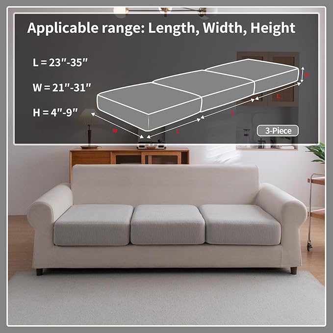 Sectional Couch Covers, Wear Resistant Stretch Sofa Covers Washable Soft Couch Cushion Covers Anti Slip Furniture Protector Sofa Slipcovers for Pets (3 Pieces 3 Seaters Cover, Light Gray)