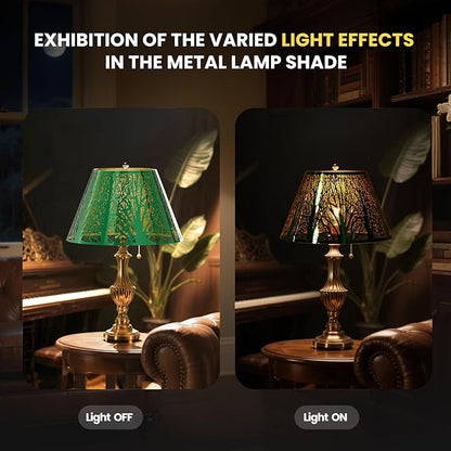 Stainless Steel Lamp Shade, ALUCSET Barrel Lampshade for Table Lamps, Metal Lamp Shade 7" Top x 13" Bottom x 7.8" High(Spider), Green Mirror Finshed Exterior Gold-plated Interior Replacement Shade