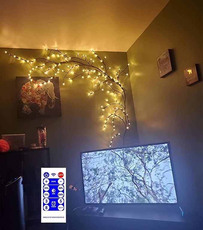 Vines for Home Decor with Remote Control On/Off Timmer Dim,7.5Ft Christmas Decorations Artificial Tree Branches with 144 LEDs Enchanted Willow Vine for Indoor Walls Bedroom Décor(1PCS)
