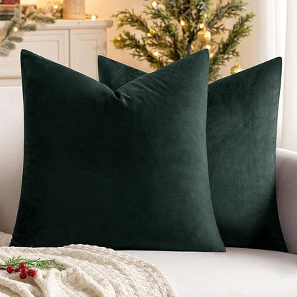 MIULEE 24x24 Inch Euro Sham Velvet Pillow Covers, Set of 2 Large Square Christmas Decorative Pillows -Army Green Super Soft for King Bed, Sofa, Couch, Accent Chairs