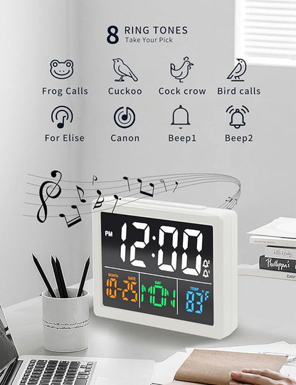 Digital Alarm Clock, with 5.5" Large LED Time Display, Adjustable Alarm Volume, 6 Level Brightness, Alarm Settings, USB Charger, Temperature Detect, Snooze, Clocks for Bedroom, Bedside, Desk, White