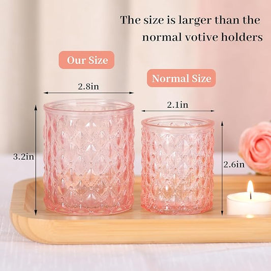 8Pcs Large Votive Candle Holders Pink Tea Light Candle Holders Glass Candle Holder for Wedding, Bridal Shower,Table Centerpiece,Party, Home Decor
