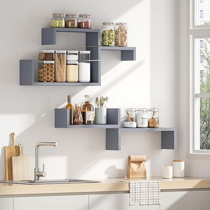 SRIWATANA Floating Shelves for Wall, Wall Shelves for Bathroom, Bedroom, Living Room, Kitchen, Office, Wood Shelves for Home Decor Set of 5 (Weathered Grey)