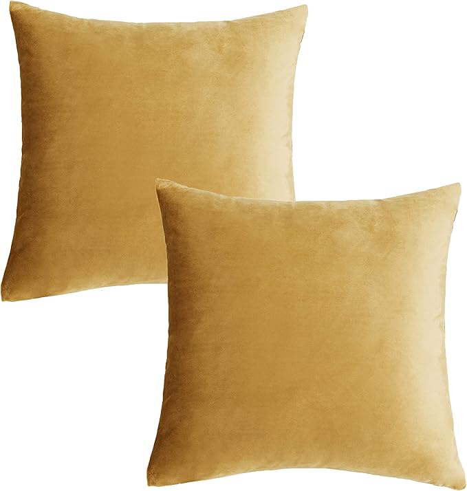 GIGIZAZA Golden Throw Pillow Covers 18x18 Decorative Velvet Cushion Covers Pack of 2 Pillowcase for Sofa