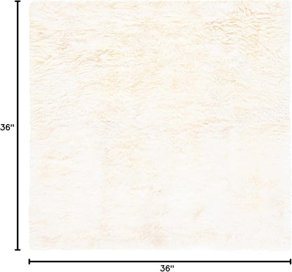 SAFAVIEH Sheep Skin Collection Area Rug - 3' Square, Natural & White, Handmade Rustic Glam Genuine Pelt, 3.4-inch Thick Ideal for High Traffic Areas in Living Room, Bedroom (SHS211A)