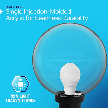 KASTLITE Lamp Post Globe Combo Lighting Fixture | 10" Clear Acrylic Lens with Black Fitter & Twist Lock Mounting | Fits 3" Diameter Posts (Not Included) | Comes with with 5000K LED Bulb