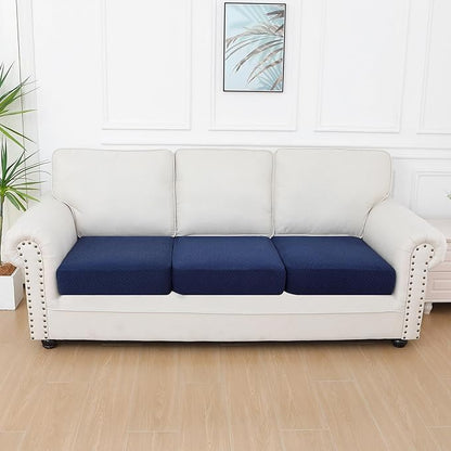 Smiry Waterproof Couch Cushion Covers, Stretch Jacquard Thick Sofa Cushion Covers, Washable Seat Slipcover Elastic Furniture Protector for Pets, Kid (3PC, Navy)