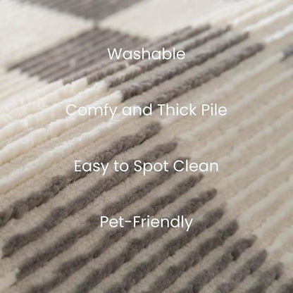 Revival Rugs Gambit 3'x9’ Checkered Rug Machine Washable Runner Rug for Hallway Entryway - 100% Recycled Oeko-TEX Certified, Medium Pile, Gray, Beige