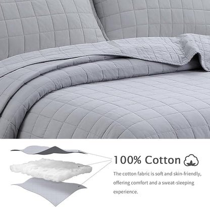100% Cotton Quilt Sets King Size - Soft Lightweight Quilt Bedding Set for Bedroom Decor- Bedspread in Geometric Pattern with 2 Pillow Shams for All Season, 98x106 inches