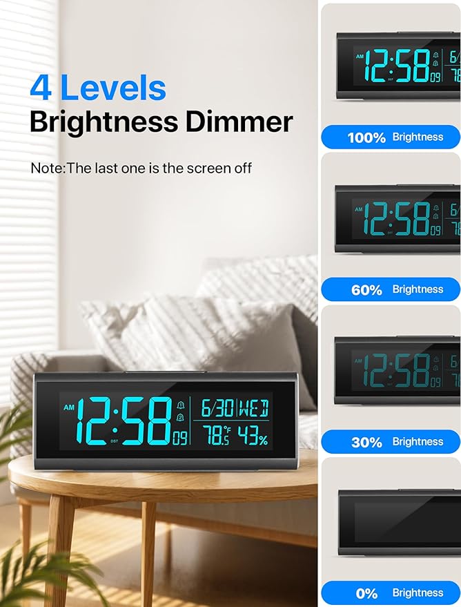 MASHI Alarm Clocks for Bedrooms, 8.54" LED Digital Clock with 9 Color Changing Night Light, Adjustable Brightness, DST,Heavy Sleepers,Temperature for Living Room, Ideal Gift for Kids,Teens,Seniors