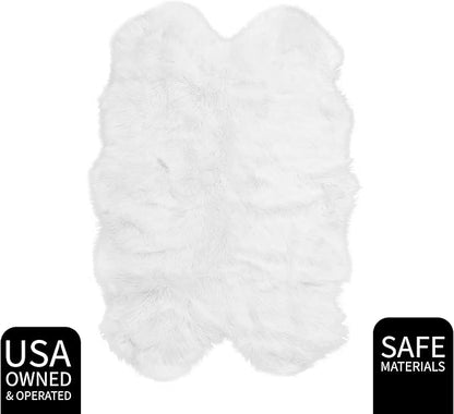 Super Area Rugs Ultra Soft & Fluffy Faux Fur Sheepskin Rug, White 4 x 6 Feet Silky Fluffy Machine Washable Carpet for Bedrooms, Living Room and Hallways