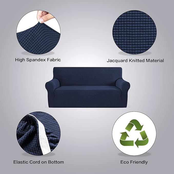 H.VERSAILTEX Stretch Oversized Sofa Cover 1 Piece Sofa Slipcovers for Living Room Feature Thick Checked Jacquard Fabric with Elastic Bottom, Sofa X-Large - Navy