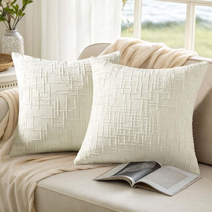 decorUhome Christmas Cream White Chenille Throw Pillow Covers 22x22 Set of 2 Thick Textured Slubby Couch Pillow Covers Farmhouse Accent Modern Neutral Decorative Pillow Cases for Bed Sofa Living Room