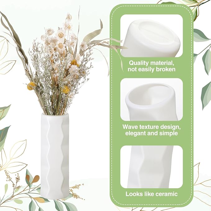 10 Pack Composite Plastic Flower Vases Bulk White Small Boho Floral Vases for Dried Flower Bouquet Pampas Grass Centerpieces Fall Wedding Party Living Room Decor(Stylish)