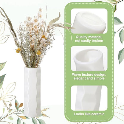 10 Pack Composite Plastic Flower Vases Bulk White Small Boho Floral Vases for Dried Flower Bouquet Pampas Grass Centerpieces Fall Wedding Party Living Room Decor(Stylish)