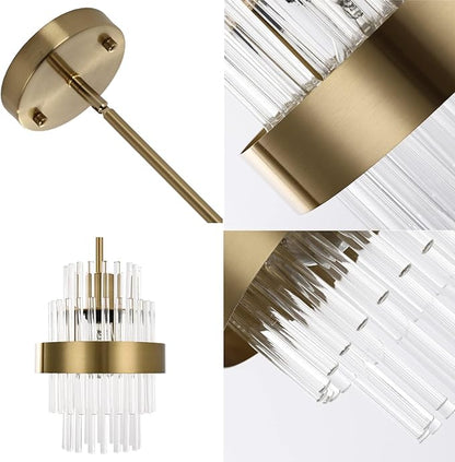 Pendant Light Fixtures, 7inch Modern Glass Pendant Light, 2 Pack Brass Color Kitchen Island Pendant Lights, Height Adjustable Pendant Lighting