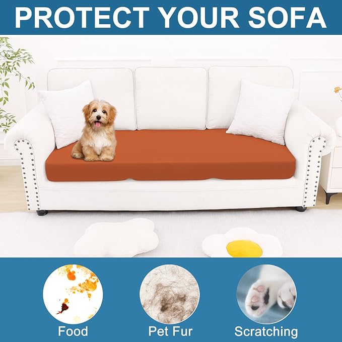 Smiry Printed Couch Cushion Covers, Stretch Soft Couch Covers for Sofa, Washable Non-Slip Sofa Slipcover Furniture Protector for Indoor and Outdoor (Large, Rust)
